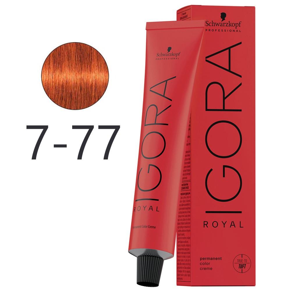 Schwarzkopf - Tinte Permanente Igora Royal 7-77 Rubio Medio Cobrizo Intenso 60 ml