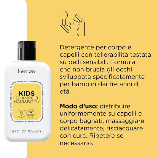 Kemon - Jabón Delicado para Niños Hair Care Kids Shampoo Hair & Body 250 ml