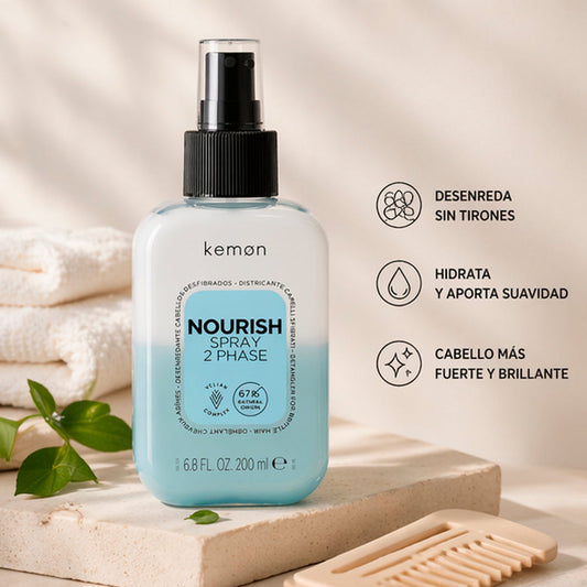 Kemon - Spray Desenredante para Cabellos Desfibrados Hair Care Nourish Spray 2 Phase 200 ml