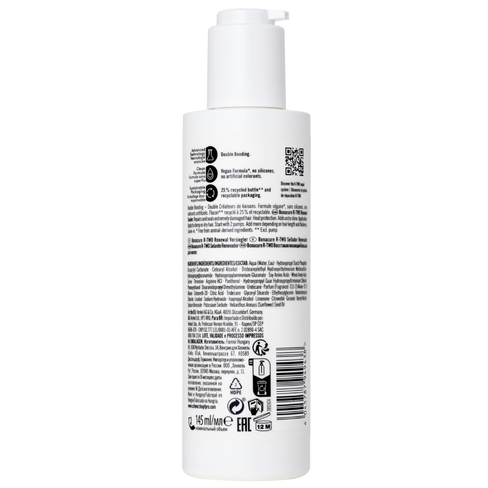 Schwarzkopf - Sellador Renovador BC Bonacure Clean Performance R-TWO Renewal Sealer 145 ml