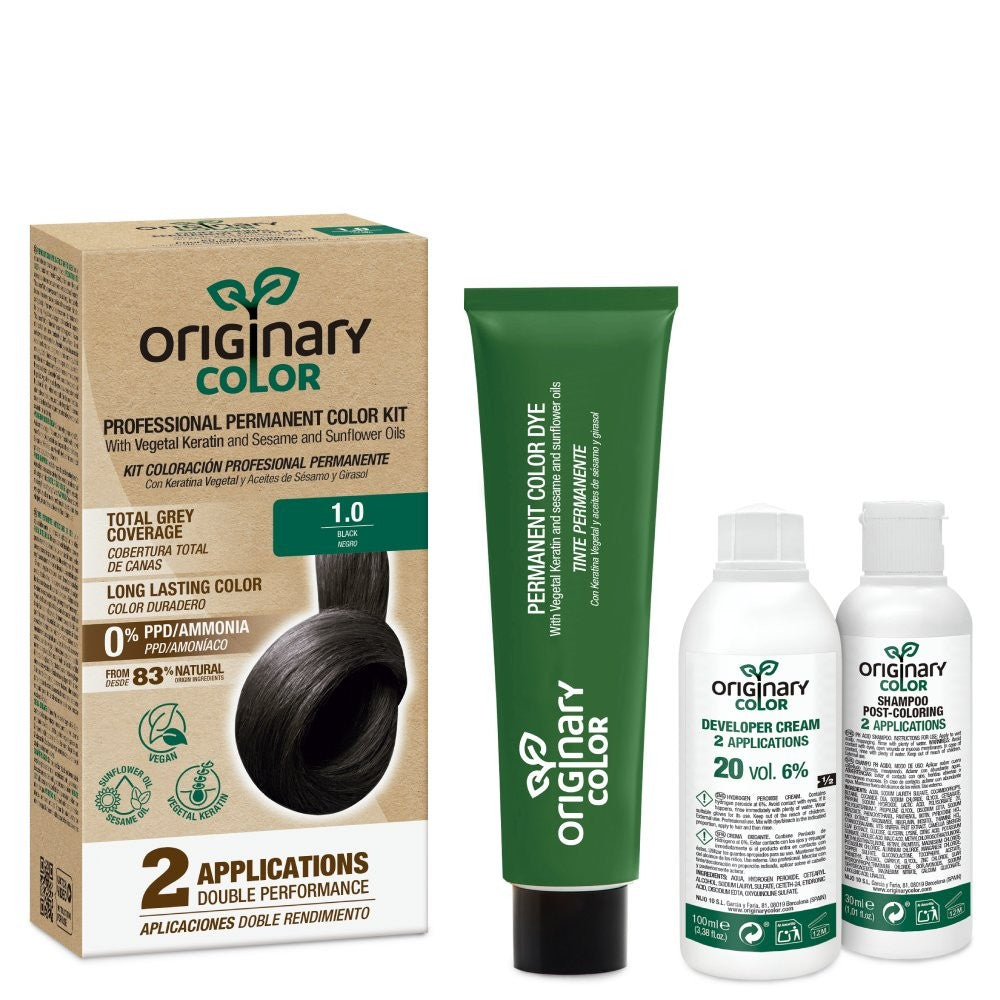 Originary Color - Kit de Coloración Profesional Permanente 1-0 Negro